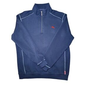 Tommy Bahama Relax Mens Medium Quarter Zip Navy Blue Pullover Sweatshirt